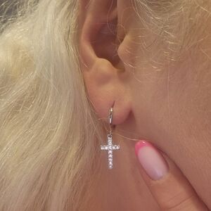 925 Sterling Silver Earrings, Unisex Vintage & Elegant Dazzling Zirconia Cross